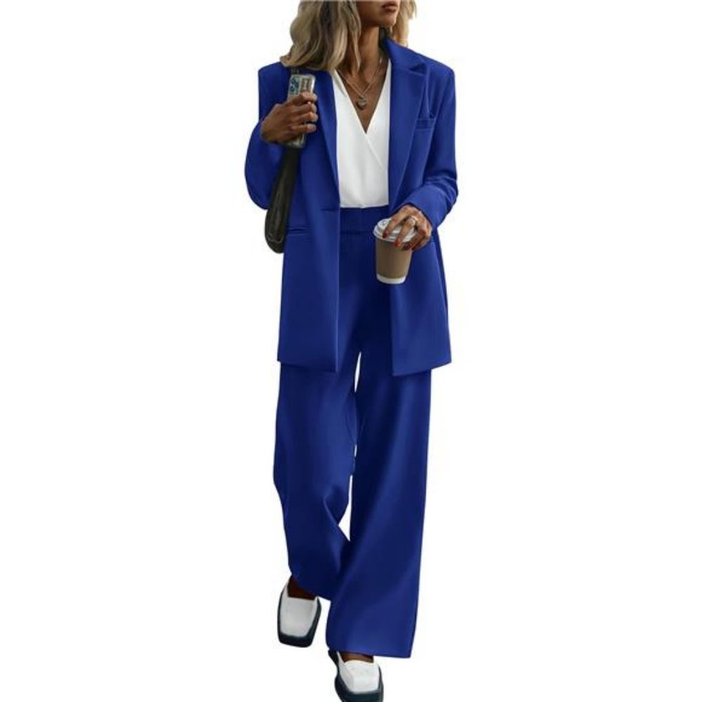 Women's 2024 Fall 2pcs Blazer Jacket and Wide Leg Pants Business Casual Suit Set